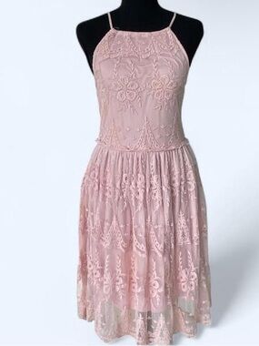 Alya Women's Pink Lace Halter Midi Dress